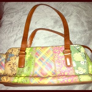 Fossil plaid/ floral design leather purse